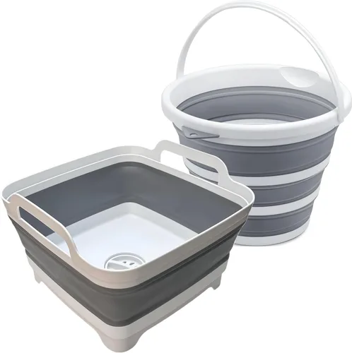 Miniatura 12 de Lavabo Plegable de 9L, Tina de Platos Plegable con Tapón de Drenaje, Lavabo de Platos Plegable Portátil, Fregadero de Campamento para Lavar Platos