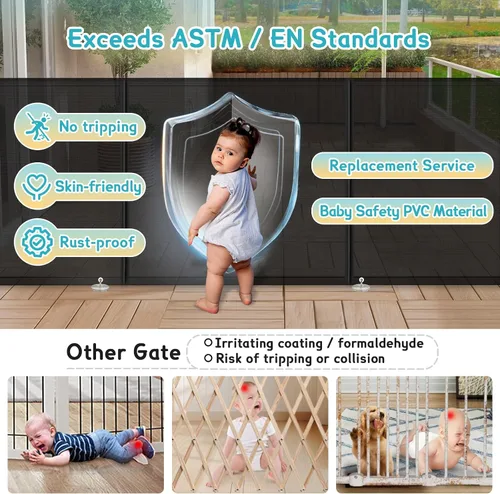 Miniatura 6 de Puertas retráctiles para bebés de 180 pulgadas extra anchas, puerta retráctil para perros de 42 pulgadas extra alta para entradas, actualización