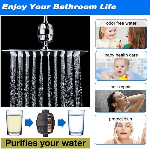 Miniatura 4 de Filtro de cabezal de ducha de 15 etapas para agua dura, filtro de agua de ducha de alto rendimiento que reduce el cloro, mejora la condición