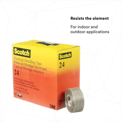 Miniatura 2 de 3M Scotch - Cinta de blindaje eléctrico de 24 pulgadas, 1 pulgada x 15 pies (0.984 in x 15.1 ft), cobre estañado, tejido abierto, cinta trenzada