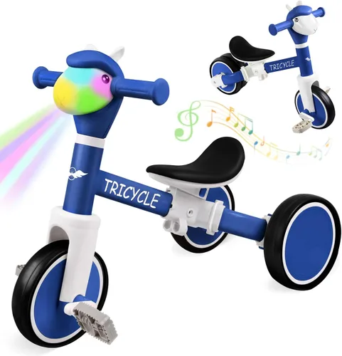 Miniatura 12 de Bicicleta de equilibrio para niños y niñas, triciclo para niños pequeños de 1 a 5 años, triciclo para niños pequeños con luz y música frontal