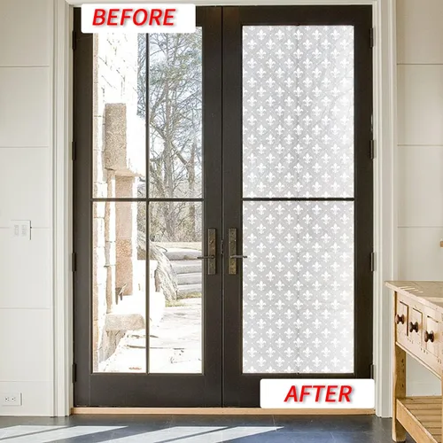 Miniatura 5 de Película de privacidad blanca pura para ventana, diseño de patrón decorativo, película de vidrio esmerilado extraíble para puerta de ventana