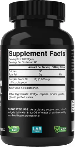 Miniatura 8 de Vitabod Aceite de semilla de calabaza prensado en frío, 3000 mg por porción, 180 cápsulas blandas, sin OMG y sin gluten
