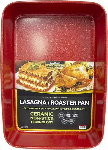 casaWare Serie Ultimate de 15 x 10 x 3 pulgadas Peso Comercial con Revestimiento Cerámico Antiadherente Bandeja para Lasaña/Asado (Granito Rojo)