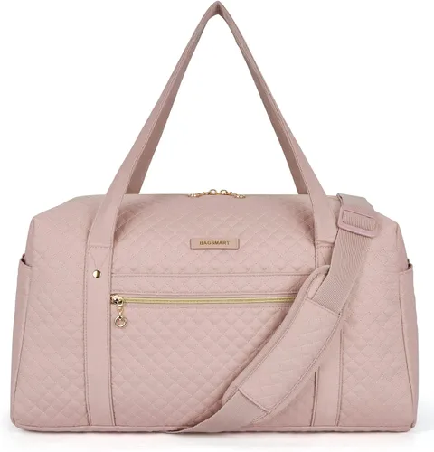 BAGSMART - Bolsa de lona de viaje para mujer, bolsa de mano grande con compartimento para laptop, bolsa de zapatos, Rosado, Bolsa de viaje