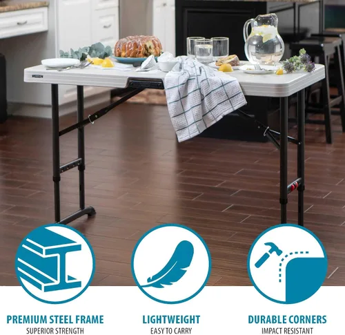 Miniatura 6 de LIFETIME 80387 Mesa plegable ajustable comercial de 4 pies, almendra