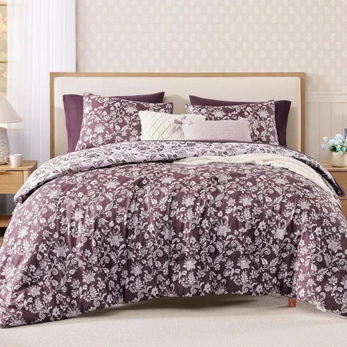 Miniatura 28 de BLOOMHAVEN Juego de edredón tamaño individual XL, juego de ropa de cama de 5 piezas con rosas florales para todas las estaciones, cama en una bolsa
