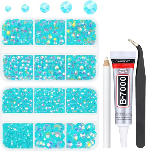 Miniatura 11 de qiipii Diamantes de imitación de resina AB verde aguamarina con pegamento B7000 para manualidades deslumbrantes de 2mm-6mm piedras gelatinosas