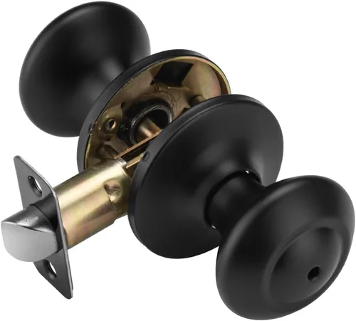 Pomos negros para puerta interior, pomo de puerta de baño para privacidad y dormitorio, perilla de puerta vintage con cerradura Negro mate (matt