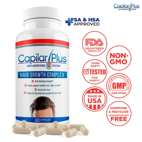 Miniatura 3 de Capilar Plus con sistema anti-andrógeno Suplemento para el crecimiento del cabello Tratamiento de pérdida de cabello Piel, cabello y uñas