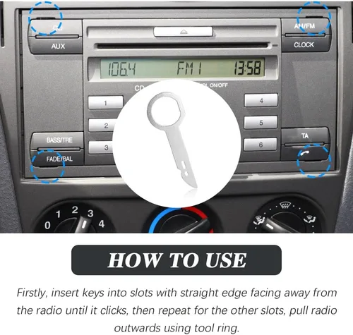 Miniatura 6 de 4 herramientas de extracción de radio de automóvil, juego de llaves de liberación estéreo DIN, pasadores de extracción de CD y DVD de acero