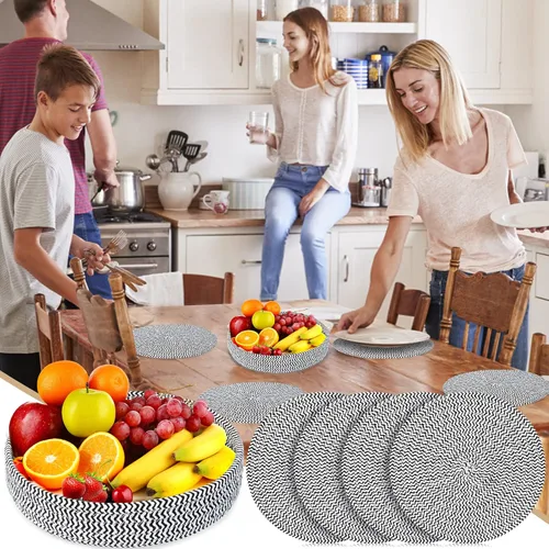 Miniatura 7 de Salvamanteles de 9 pulgadas para platos calientes, salvamanteles (juego de 4) para ollas y sartenes calientes + 1 paquete de cesta de almacenamiento