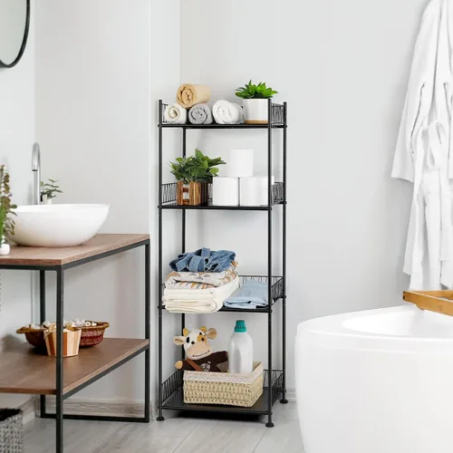 Miniatura 6 de OYEAL Estantes de baño independientes para toallas de baño, unidad de estantería de alambre de 4 niveles, estante de pie, organizador de piso