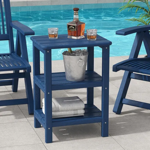 Miniatura 7 de Mesa auxiliar Adirondack de 3 niveles para exteriores, mesa auxiliar de polietileno de alta densidad para patio, mesas rectangulares para patio