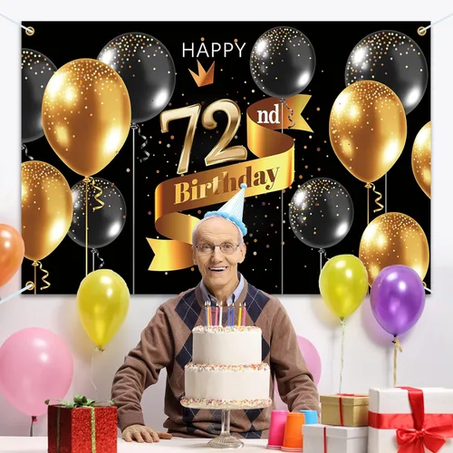 Miniatura 27 de Cartel de fondo de feliz cumpleaños 15 – Suministros de decoración de fiesta de cumpleaños 15 para niños – Oro negro 3.9 x 5.9 pies