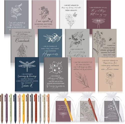 Miniatura 28 de Mooliwe Conjunto de Regalo de Afirmación Positiva de 24 Juegos/48 Piezas, Cuadernos de Gratitud con Bolígrafos, Bolsas Pequeñas, Blocs de Notas