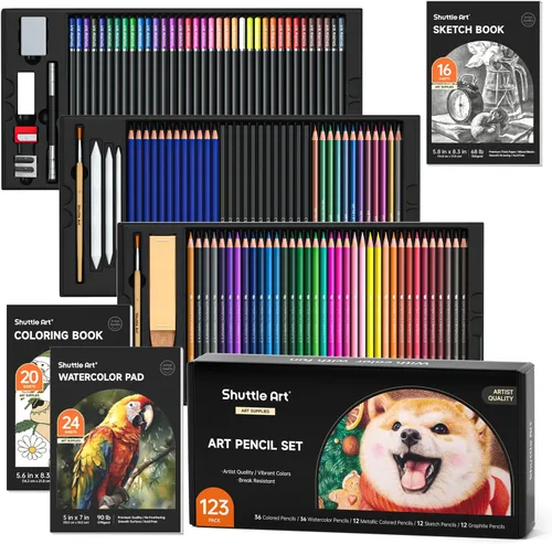 Miniatura 10 de Shuttle Art Kit de dibujo de 103 piezas, suministros de dibujo profesional con boceto, carbón, colores, grafito, lápices y palos pastel