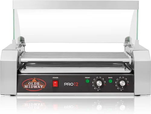 Miniatura 3 de Olde Midway - Máquina eléctrica de cocción para 12 perros calientes con 5 asadores giratorios, con tapa, de 700 Watts, de calidad comercial
