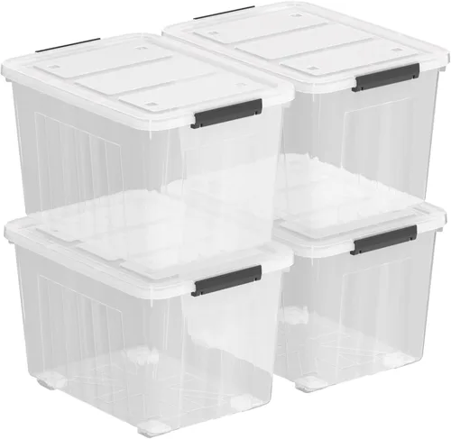 Miniatura 8 de Paquete de 4 contenedores de almacenamiento de plástico de 30 cuartos de galón con tapas de pestillo y ruedas, contenedor transparente Clear