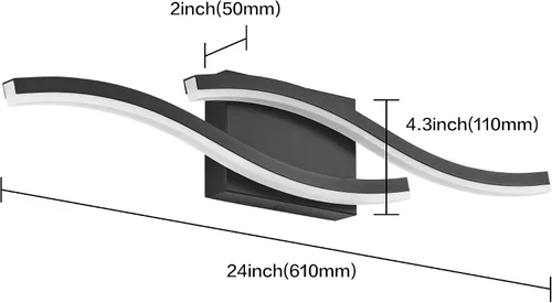 Miniatura 3 de PRESDE Lámpara LED de Tocador de Baño de 24", Moderna Luminaria de Barra de Pared Negra Sobre Espejo Regulable 3CCT