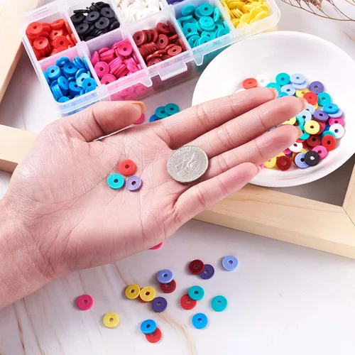Miniatura 3 de 1520 ~ 1600 unids/caja de 10 colores mezclados planos redondos poliméricos arcilla espaciador perlas 0.315 in Heishi hecho a mano suelta disco