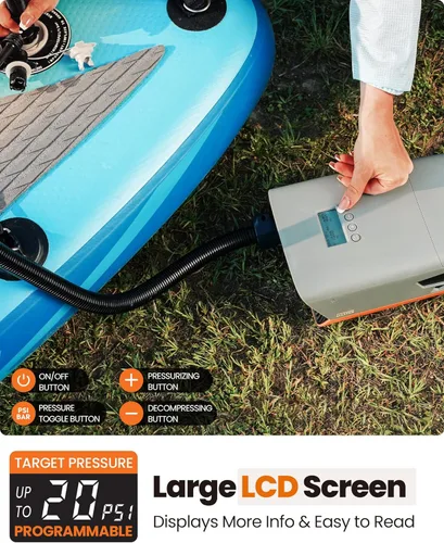 Miniatura 3 de OutdoorMaster Bomba de aire SUP de alta presión de 20 PSI, la mini bomba de tabla de remo Cachalot 2, inflado inteligente de doble etapa y apagado