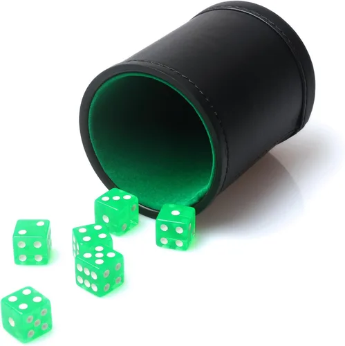 Miniatura 10 de Juego de dados de piel sintética con forro de fieltro con 6 dados de puntos (negro, paquete de 1)
