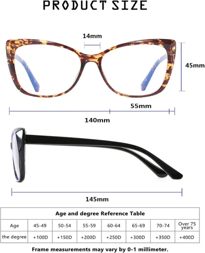 Miniatura 5 de Lentes de lectura de gran tamaño con diseño de ojo de gato para mujer, ligeros y grandes, lentes de moda para hombres, Paquete de 2 (negro+tortuga)