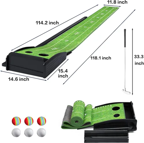Miniatura 5 de Losbenco Putting Green - Juego de golf para interiores con putter y 6 bolas, tapete de práctica de golf portátil con sistema de retorno automático