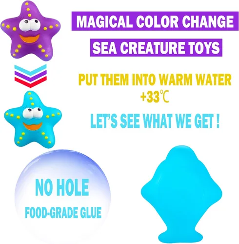 Miniatura 2 de Paquete de 9 juguetes de baño que cambian de color sin agujeros para niños pequeños, bebés, juguetes de mesa de agua que cambian de color, criaturas