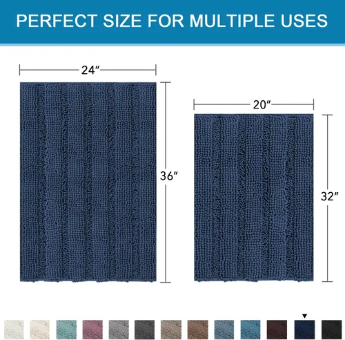 Miniatura 291 de H.VERSAILTEX Alfombras de baño para cuarto de baño, antideslizantes, tapetes de baño extragruesos, de felpilla, a rayas, alfombra de 20" x 32