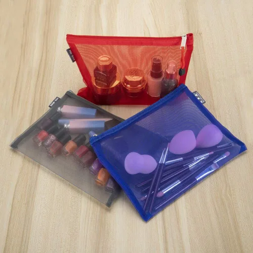 Miniatura 5 de HRX Package Bolsas de cosméticos de malla de nailon con cremallera, 6 piezas A5 para maquillaje, bolsas organizadoras para bolso, bolsa de pañales