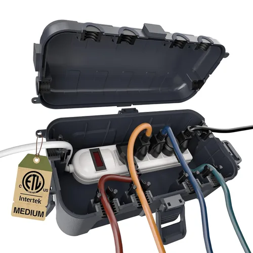 Miniatura 18 de Flemoon Caja eléctrica mediana para exteriores (11.5 x 5.2 x 4 pulgadas), cubierta de cable de extensión impermeable IP54 con 6 puertos de entrada