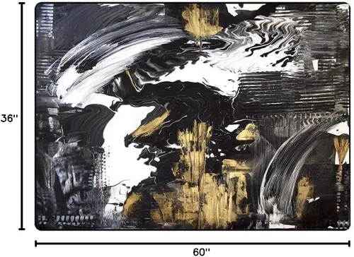 Miniatura 2 de TOMWISH - Alfombra abstracta pintada a mano en blanco y negro con pintura dorada, sala de estar, dormitorio, decoración de suelo, alfombra