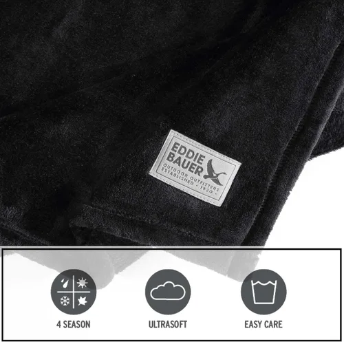 Miniatura 4 de Eddie Bauer - Manta de tamaño king, ropa de cama ultra suave de felpa, ribete con dobladillo para un acabado a medida, manta para sofá y cama (negro)