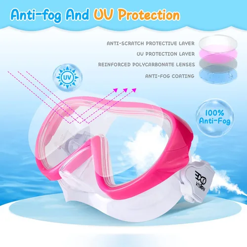 Miniatura 3 de Máscara de natación para niños, máscara de buceo de esnórquel de 180°, gafas de natación antivaho para niños con cubierta para la nariz, gafas