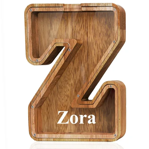 Miniatura 69 de Alcancía de madera grande personalizada con letras – Alcancía de letras para niños y niñas, regalo de cumpleaños (A)
