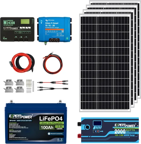 Miniatura 4 de ExpertPower Kit de energía solar de 1.3KWH 12V LiFePO4 12V 100Ah, paneles solares mono de 200 W, controlador de carga solar MPPT de 20 A, cargador