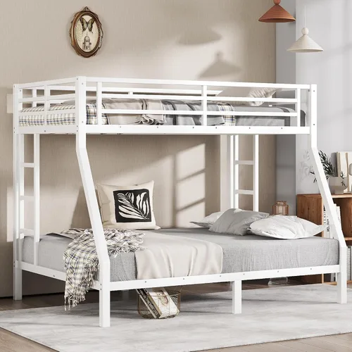 Miniatura 10 de Harper & Bright Designs Litera de metal individual XL sobre individual XL, litera de metal resistente con escalera y barandillas, ahorro
