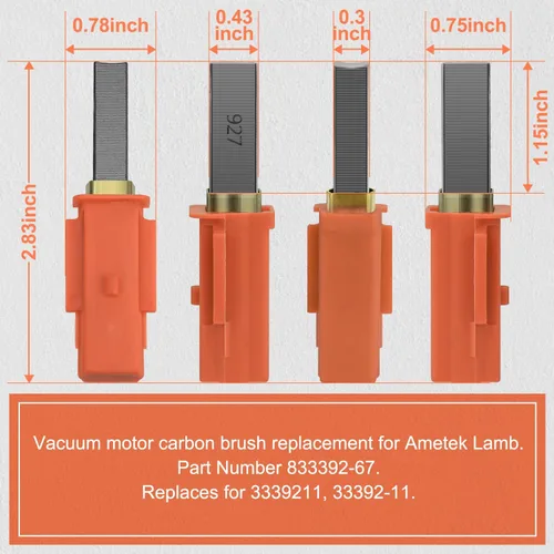 Miniatura 5 de MaxLLTo Paquete de 2 cepillos de carbono de repuesto 833392-67 3339211 33392-11 para motor de cordero Ametek 115923 115923-AA 115923-C 116392-03