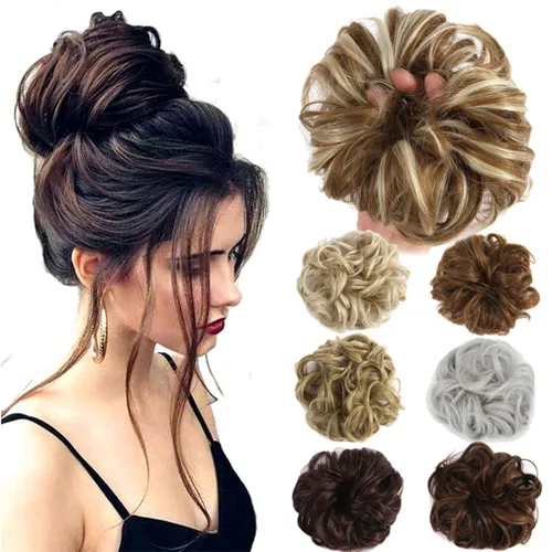 Lelinta - Extensiones de pelo ondulado y rizado, peluca en una liga de cabello en forma de rodete y moño