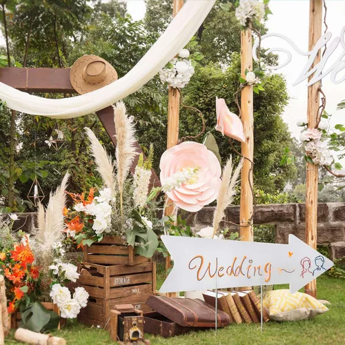 Miniatura 7 de Letreros de flecha en blanco con estacas, paquete de 15 letreros direccionales de boda de 17 x 6 pulgadas con estacas, letrero de flecha de esta