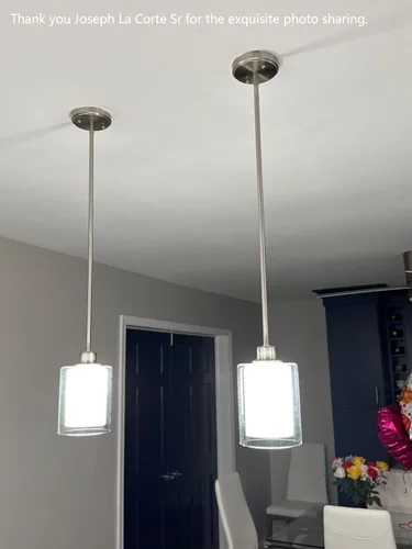 Miniatura 5 de Paquete de 2 lámparas colgantes de isla de cocina para interiores, lámpara colgante de 5 pulgadas de vidrio esmerilado transparente, acabado