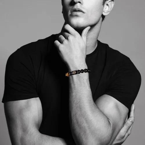 Miniatura 20 de SUMMER LOVE Regalos para el Día del Padre, pulsera con inicial de piedra de ónix negro de 0.394 pulgadas para hombres, pulsera de cuerda trenzada