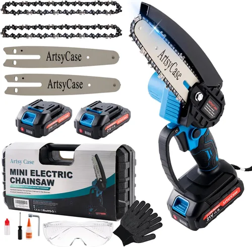 ArtsyCase Mini Motosierra de 6 Pulgadas Inalámbrica, Motosierras Portátiles, Motosierra de Mano Pequeña para Podar Árboles, Corte de Madera y Bambú,