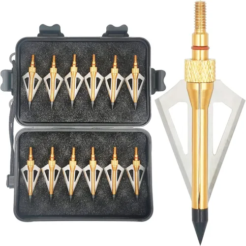 Miniatura 16 de Cabezas Anchas de Caza 12UN 100 Granos Cabezas de Flecha para Atornillar 3 Cuchillas Puntas de Flecha Compatibles con Ballesta y Arco Compuesto + 1