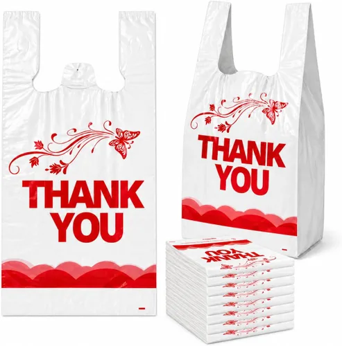 YoYoRain 1000 piezas de bolsas de camiseta blancas "Thank You" – Bolsas de compras reutilizables y desechables para comestibles y supermercado,