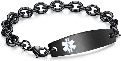 Miniatura 24 de LinnaLove Pulseras de identificación médica intercambiables Cadena de cable de acero inoxidable pulseras de alerta médica personalizables