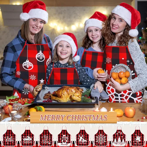 Miniatura 4 de 8 delantales de cocina de Navidad, delantales de cocina navideños, Papá Noel, alce, elfo, muñeco de nieve, para mujeres y adultos, decoración