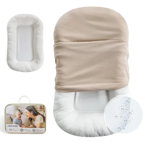 Miniatura 8 de Tumbona infantil, funda para nido de bebé, algodón suave e interior impermeable, asiento de piso para bebé para el tiempo boca abajo, tumbona
